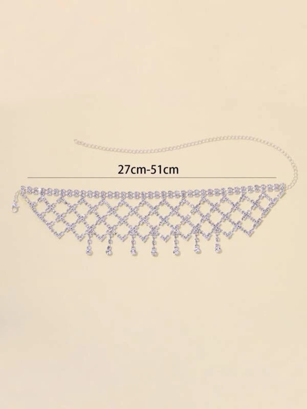 Elegant Silver Crystal Fringe Choker Necklace - Women Jewelry - Picture 3 of 3